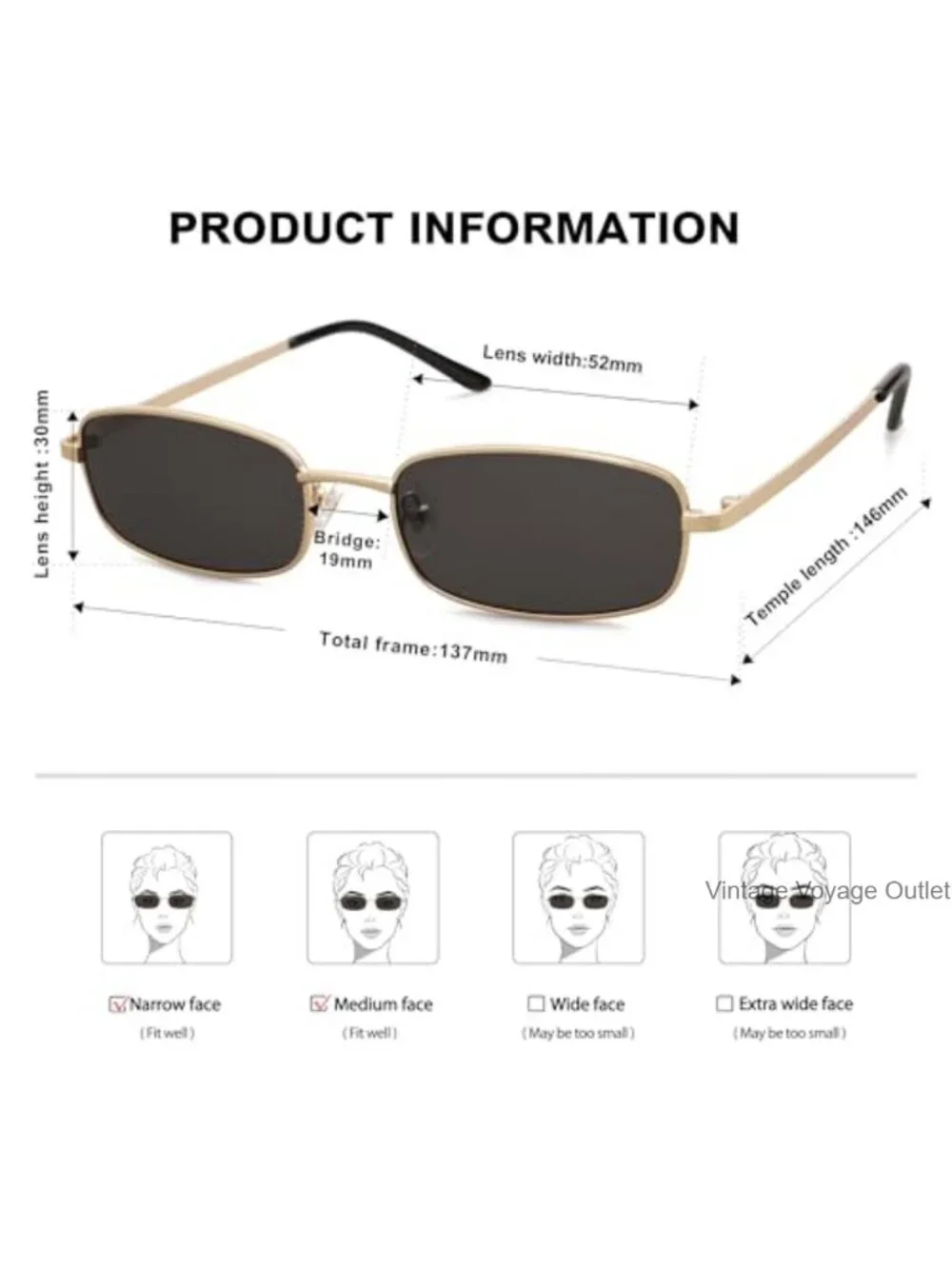 Trendy Thin Rectangle Metal Sunglasses UV400 Protection Y2K Retro